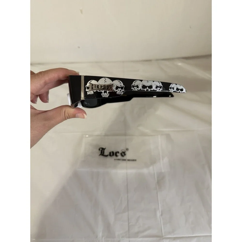 Locs Hardcore Shades Sunglasses Black Skull Wrap Around Cholo Biker NWT